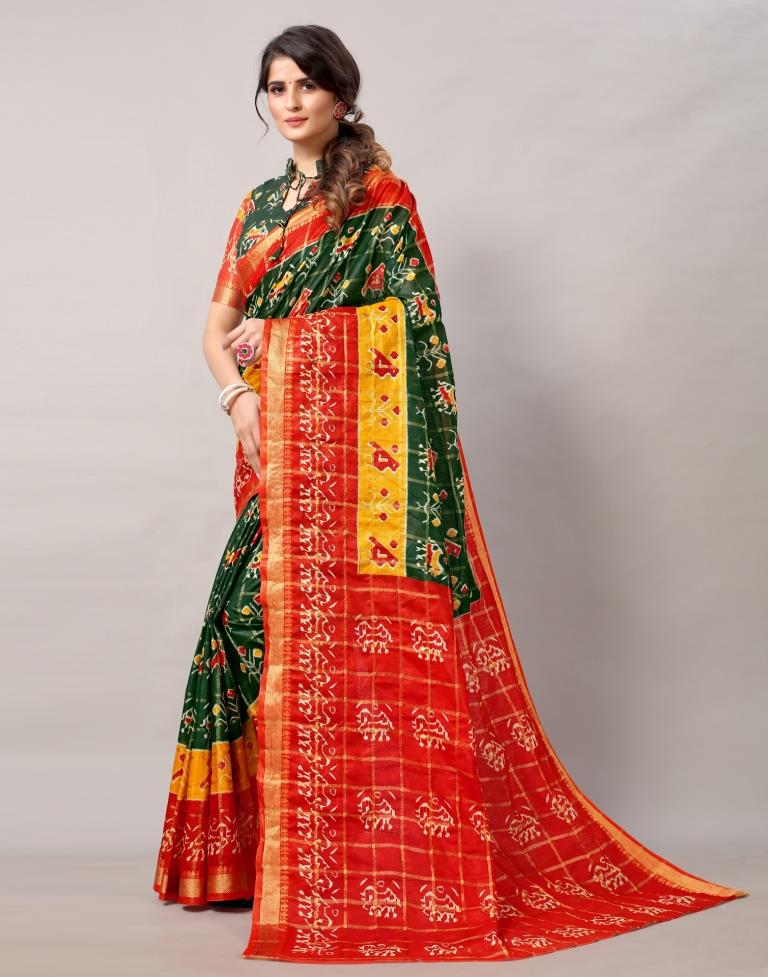 Green Coloured Patola Printed Saree