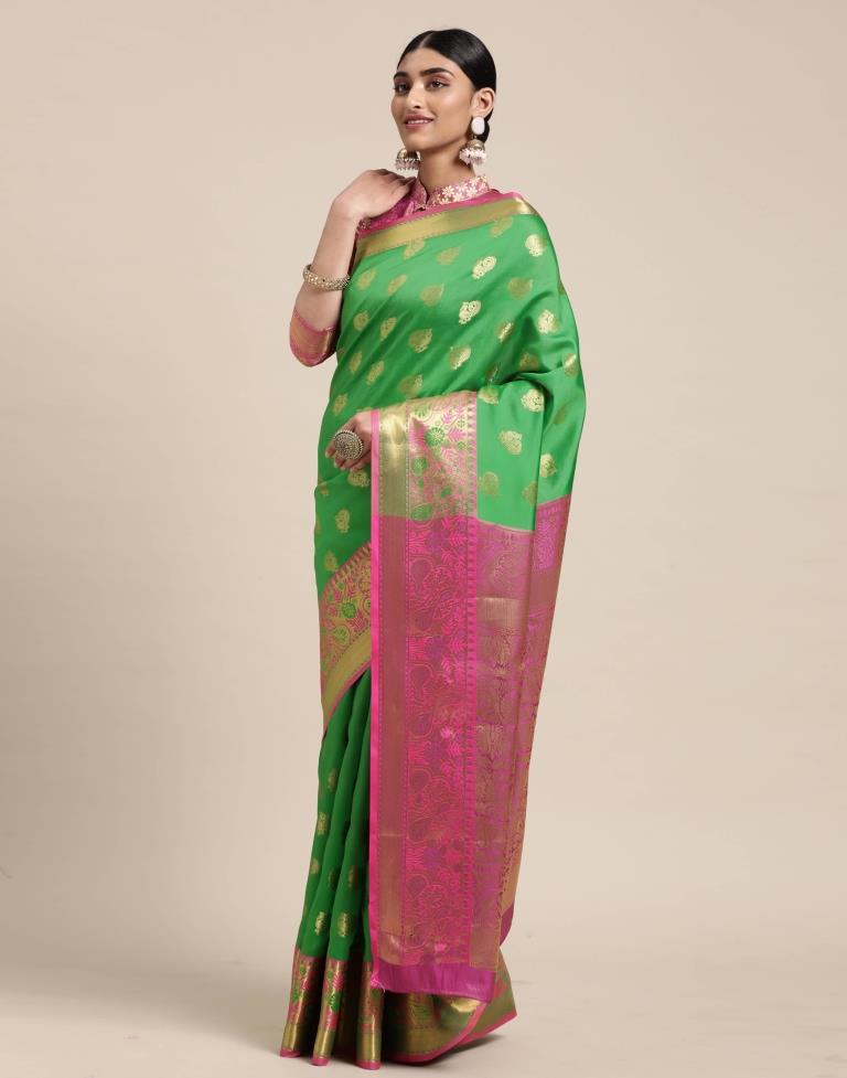 Parrot Green Banarasi Silk Saree