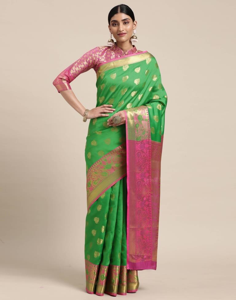 Parrot Green Banarasi Silk Saree