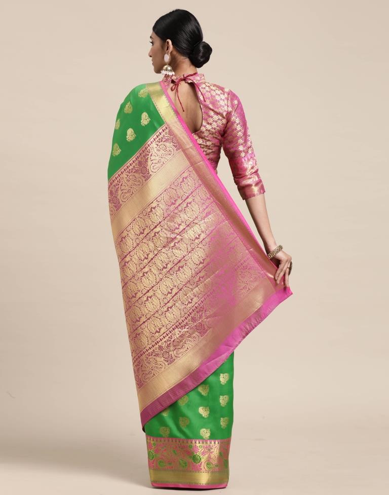 Parrot Green Banarasi Silk Saree