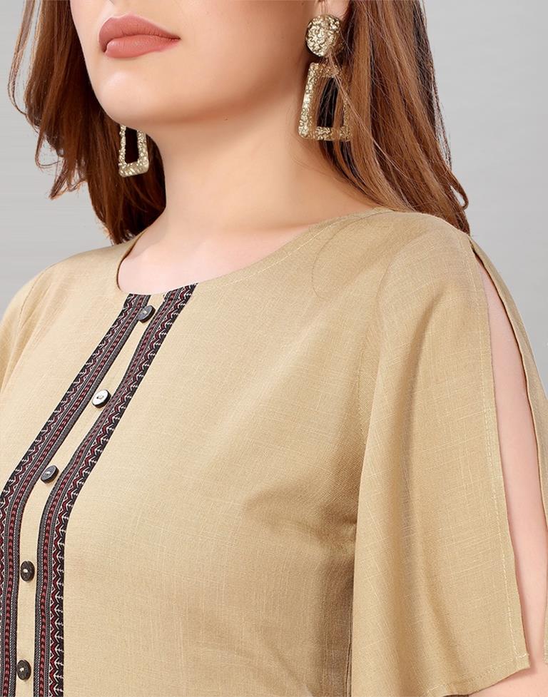 Beige Coloured Diva Slub Digital Border Dress