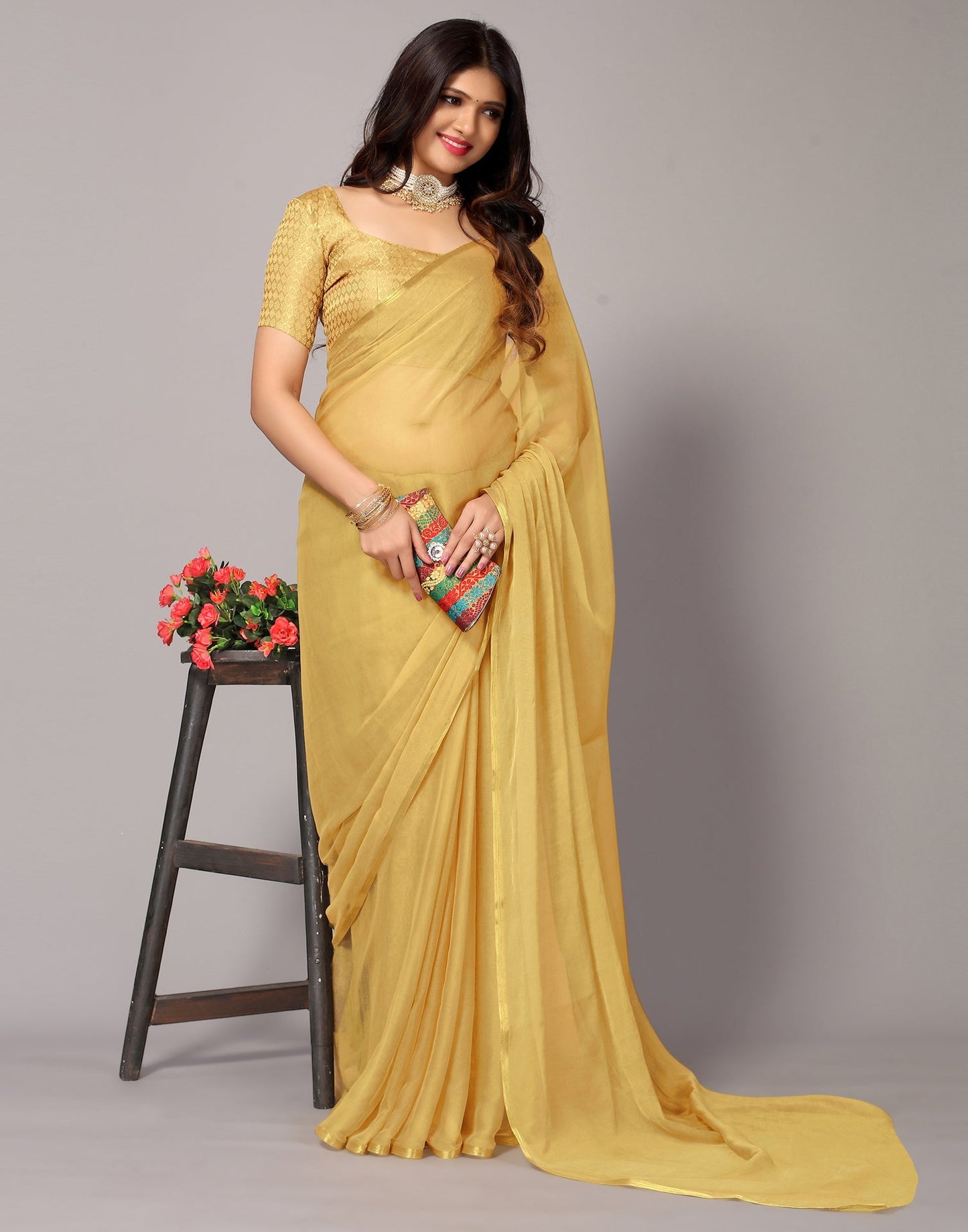 Beige Chiffon Saree