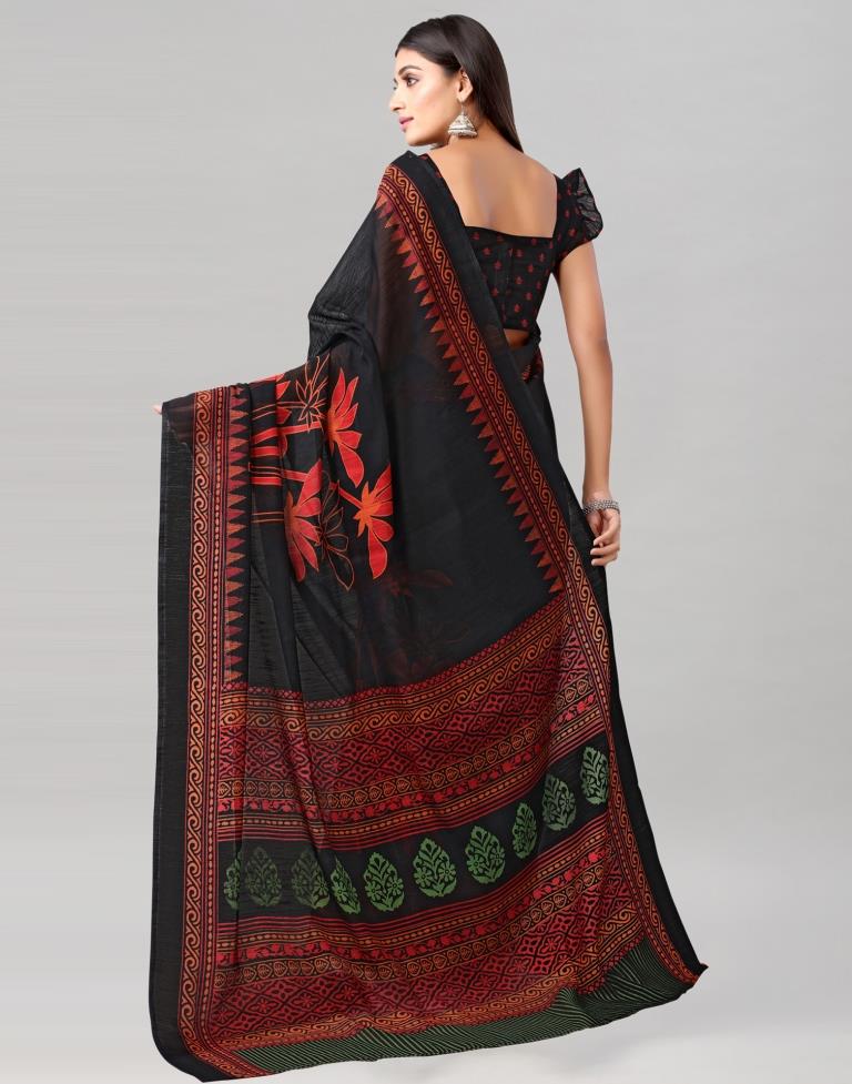 Black Printed Cotton Saree