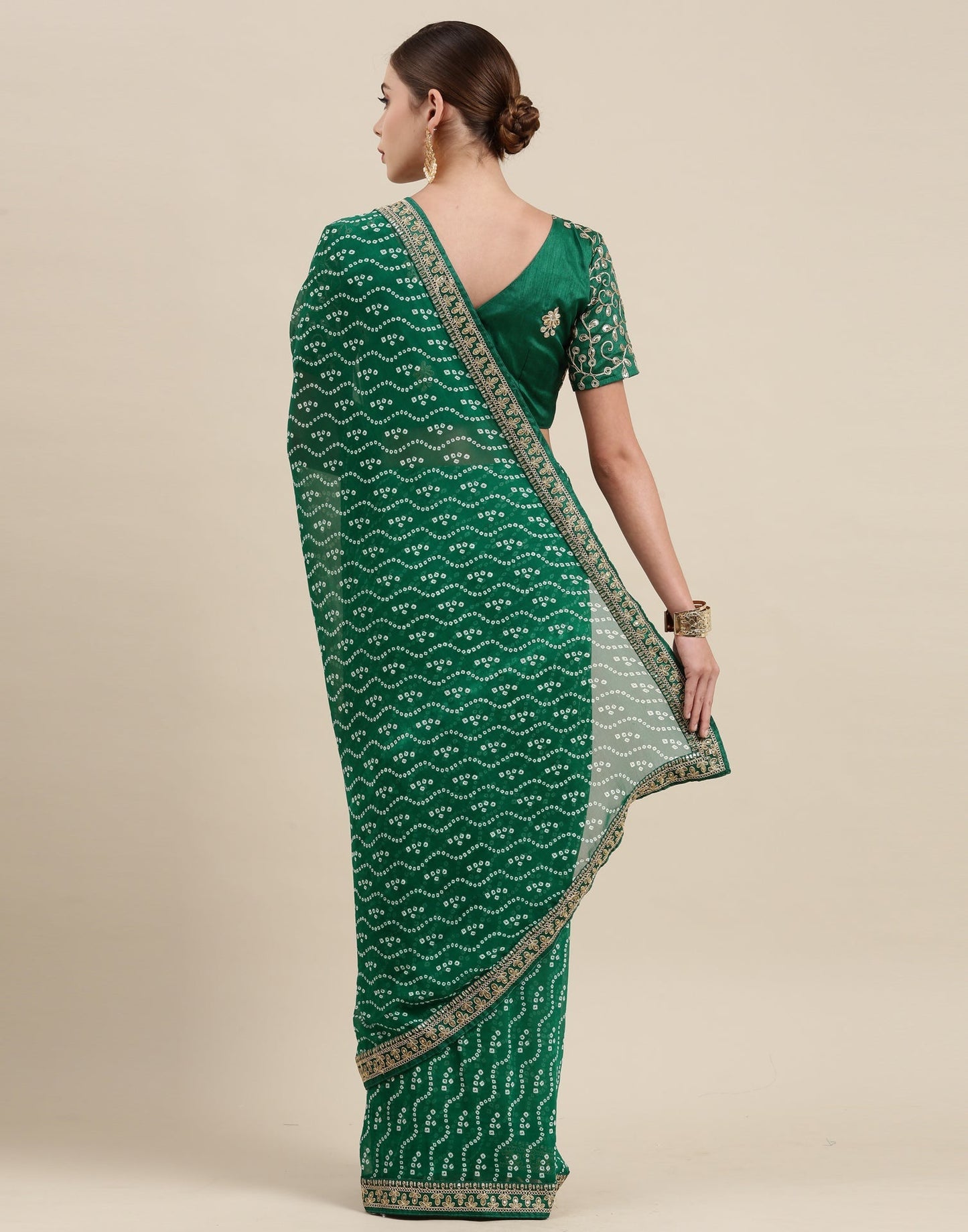 Green Bandhani Saree with Embroidery Border