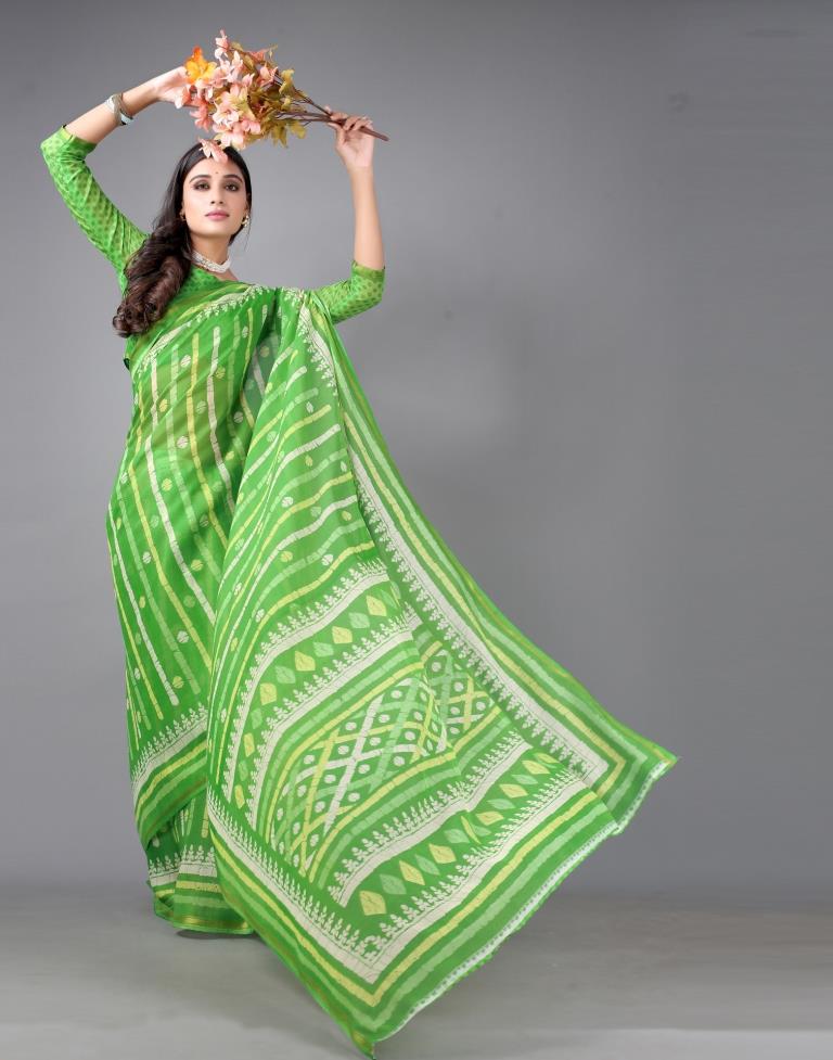 Parrot Green Cotton Saree