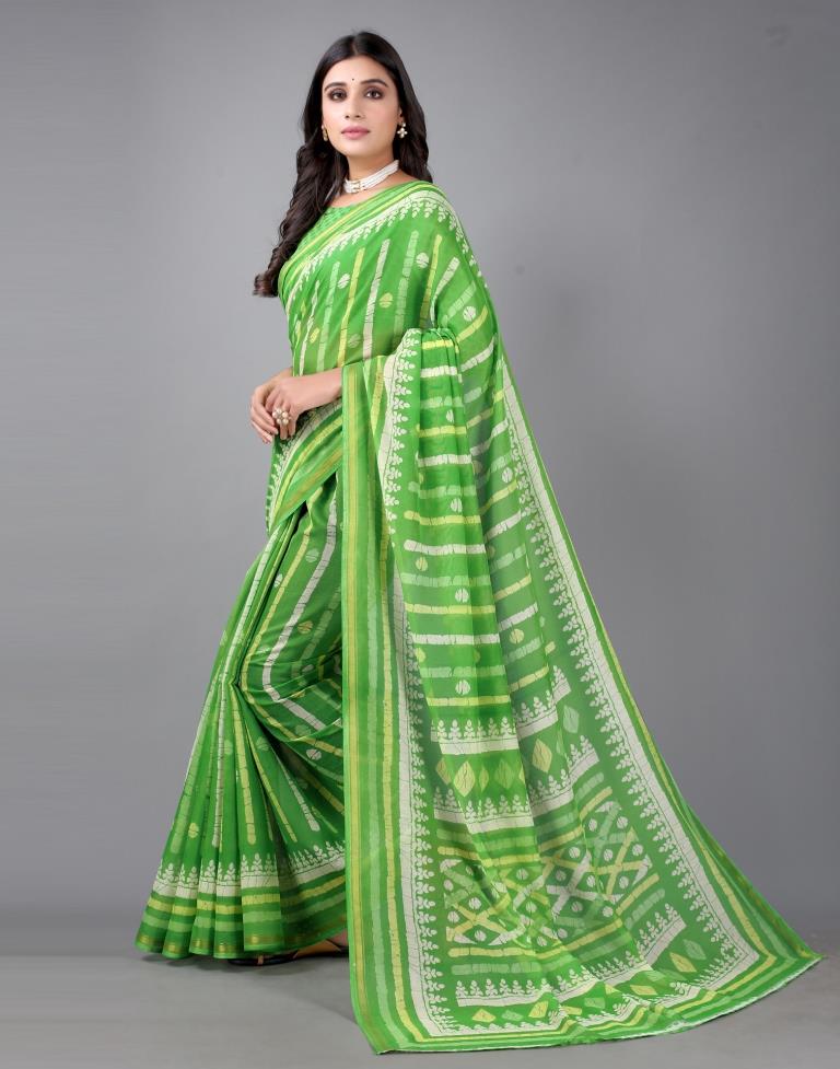 Parrot Green Cotton Saree