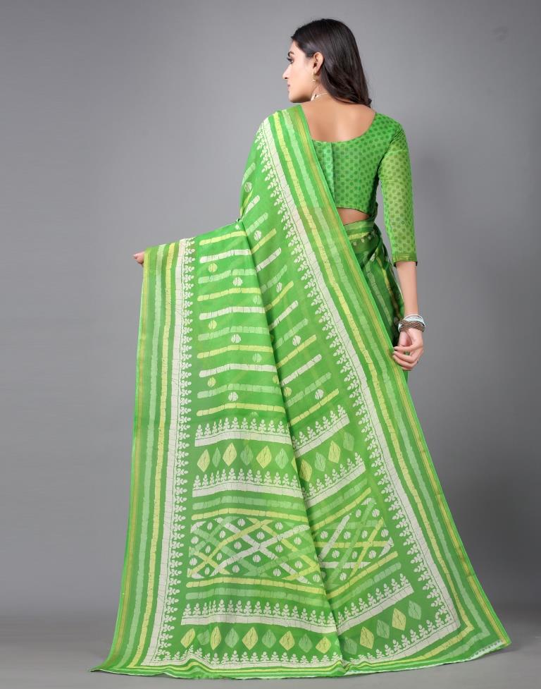 Parrot Green Cotton Saree