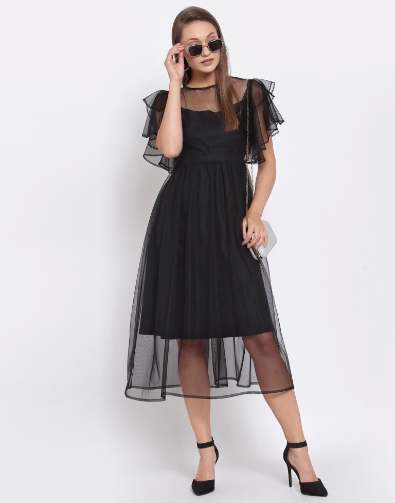 Black Net Flared sleeve Dress