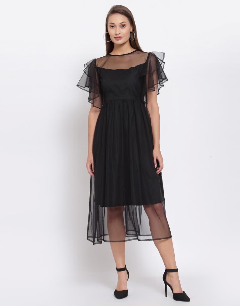 Black Net Flared sleeve Dress