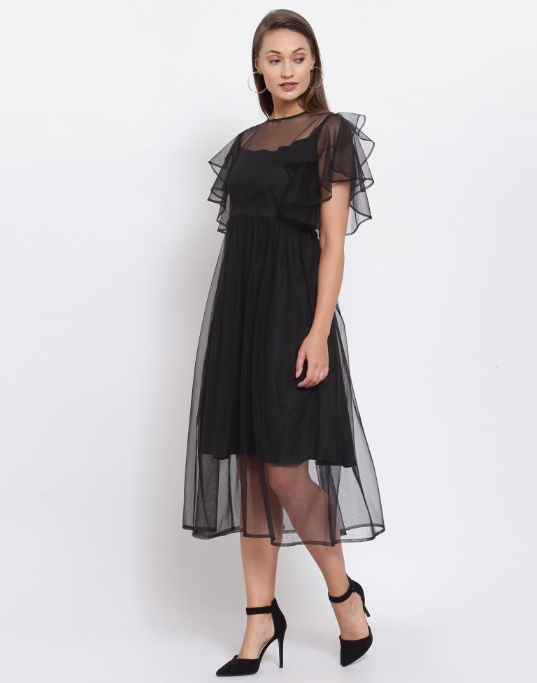 Black Net Flared sleeve Dress