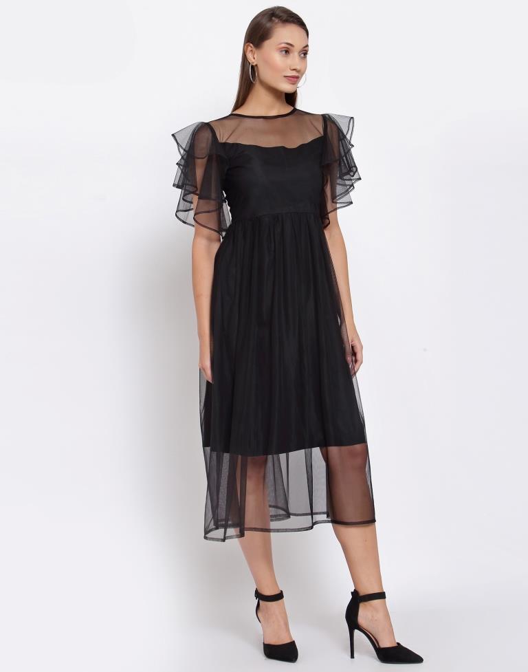 Black Net Flared sleeve Dress