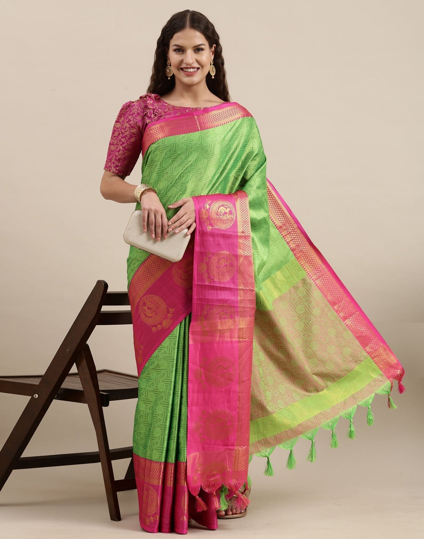 Parrot Green Silk Saree