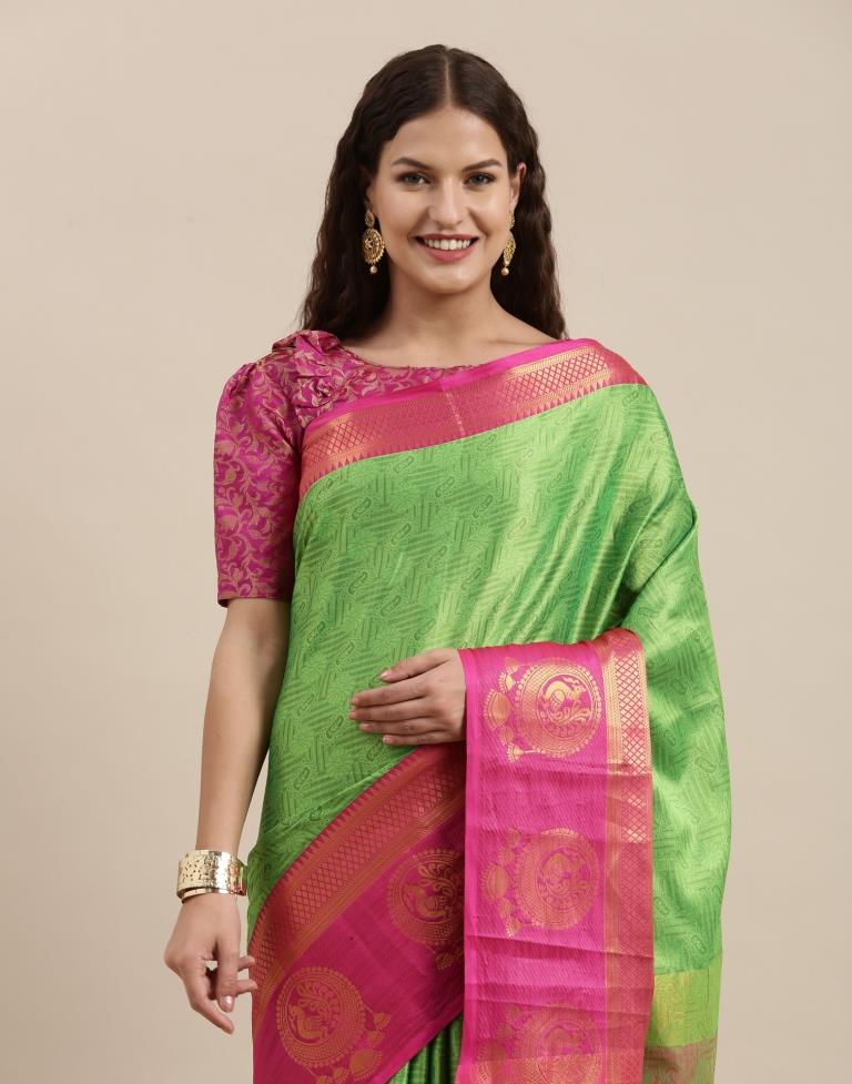 Parrot Green Silk Saree