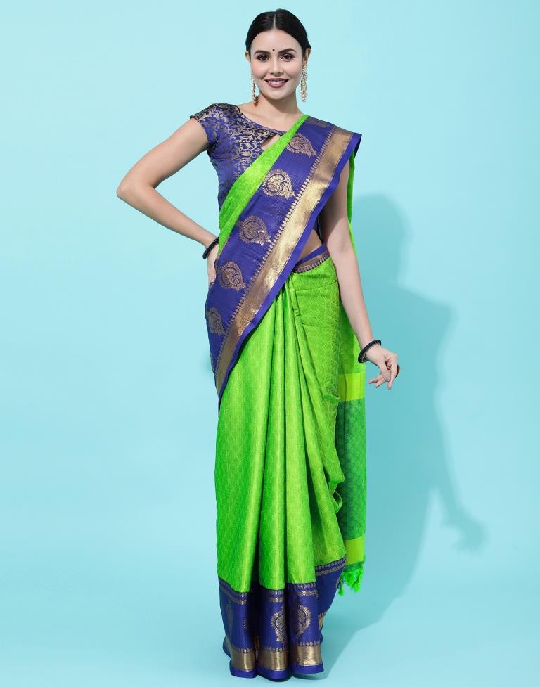 Parrot Green Weaving Cotton Saree