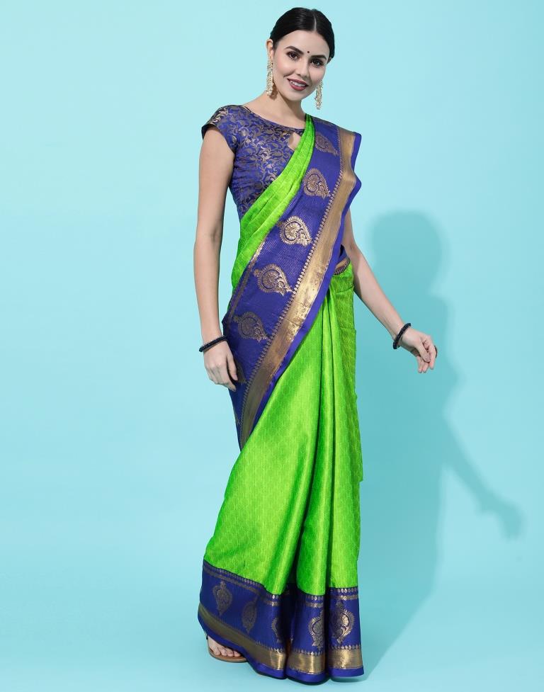 Parrot Green Weaving Cotton Saree