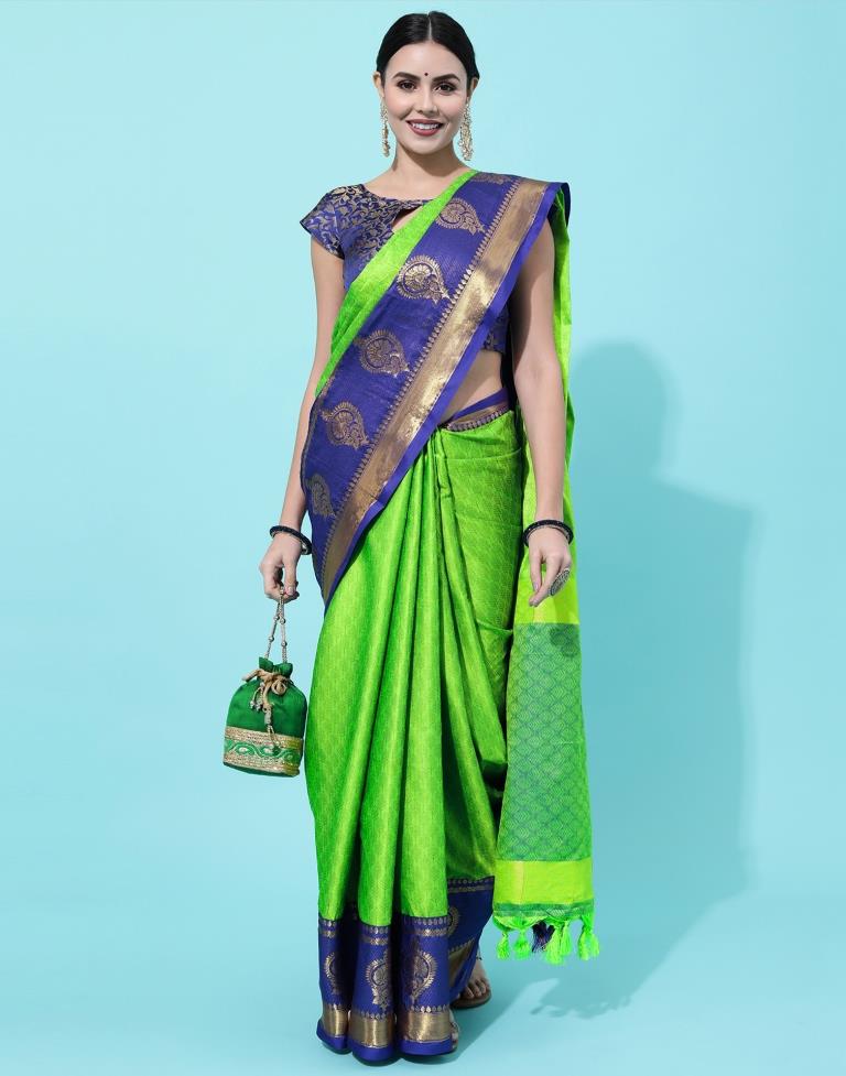 Parrot Green Weaving Cotton Saree