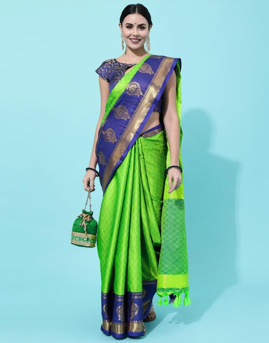 Parrot Green Weaving Cotton Saree