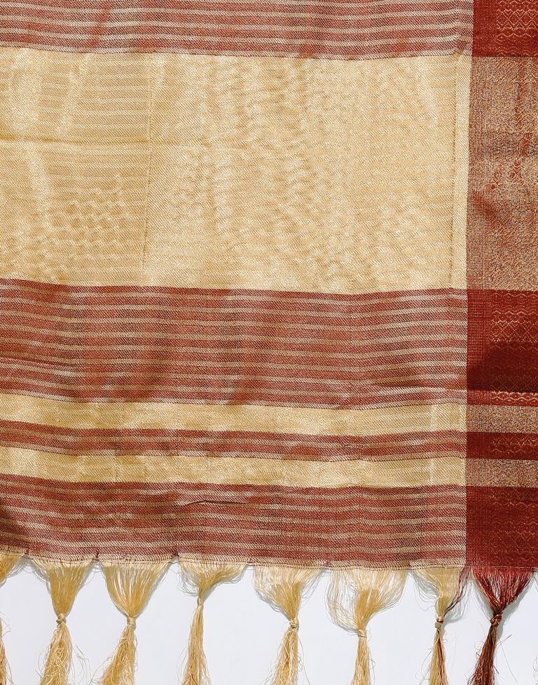 Beige And Maroon Silk Saree