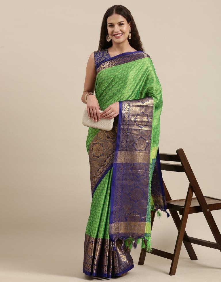 Parrot Green Silk Saree