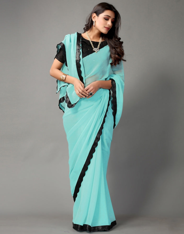 Acqua Blue Chiffon Saree