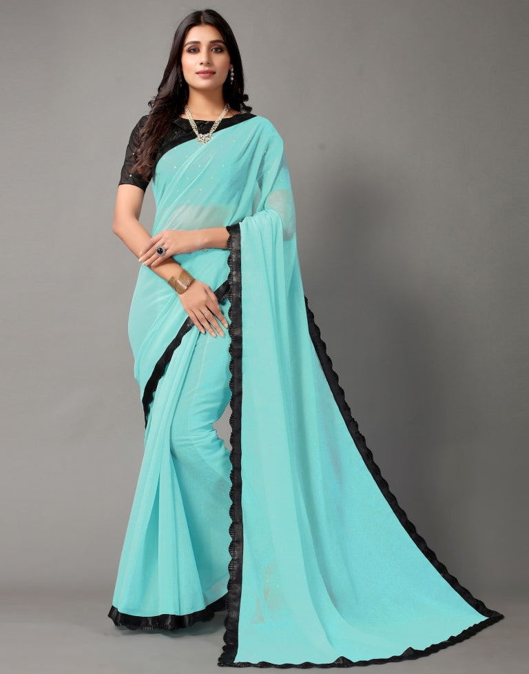 Acqua Blue Chiffon Saree