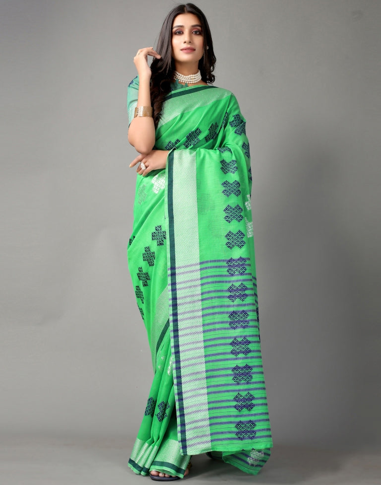 Parrot Green Cotton Saree