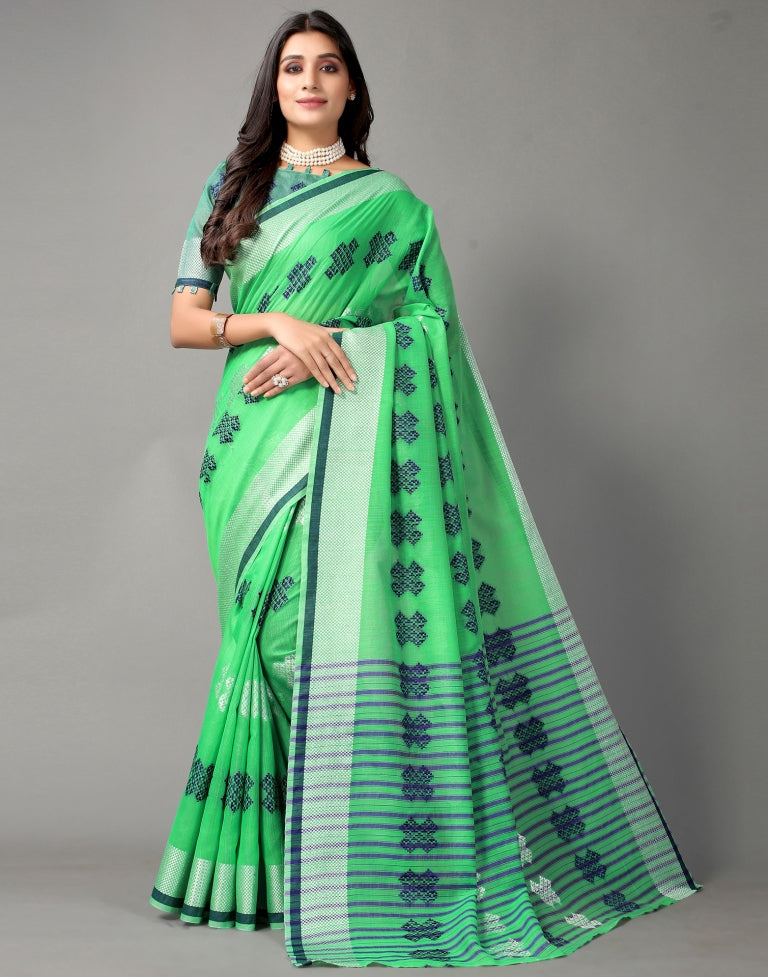 Parrot Green Cotton Saree