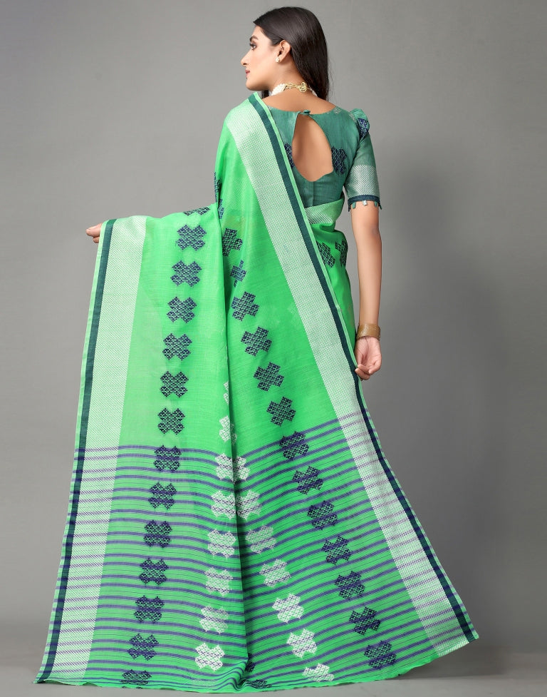 Parrot Green Cotton Saree