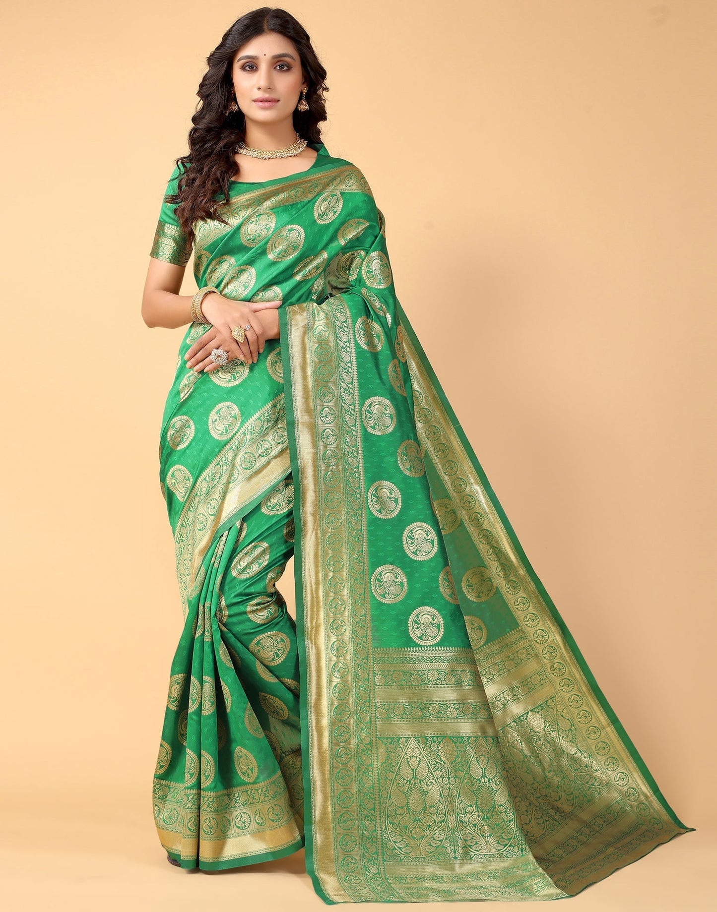 Green And Golden Silk Saree