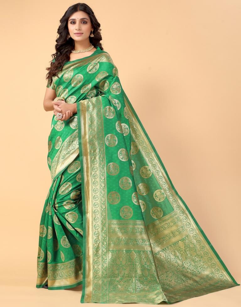 Green And Golden Silk Saree