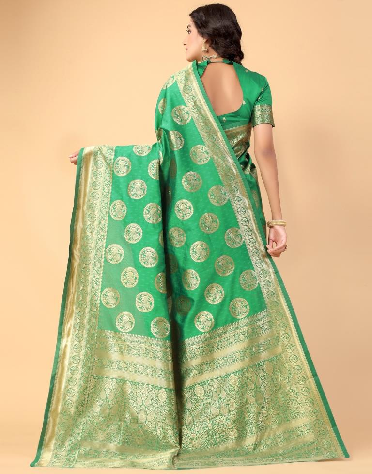 Green And Golden Silk Saree