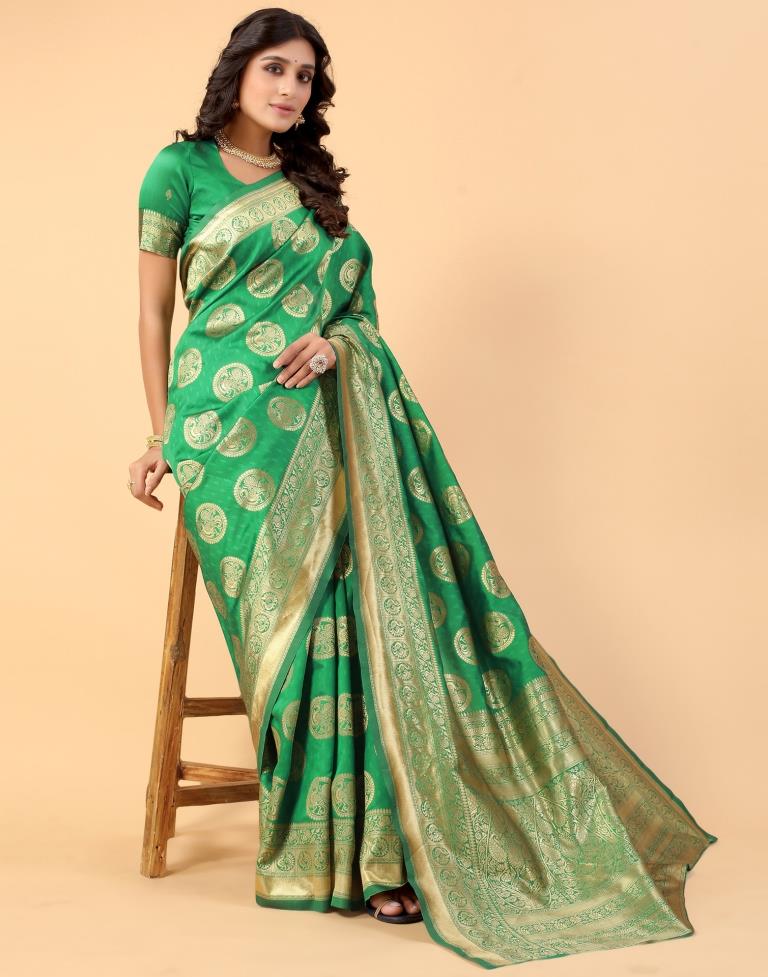 Green And Golden Silk Saree