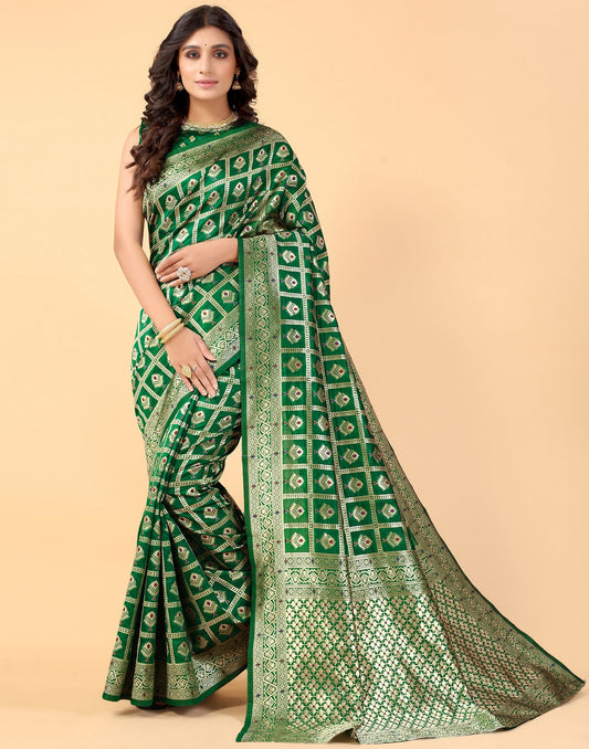 Green And Golden Silk Saree