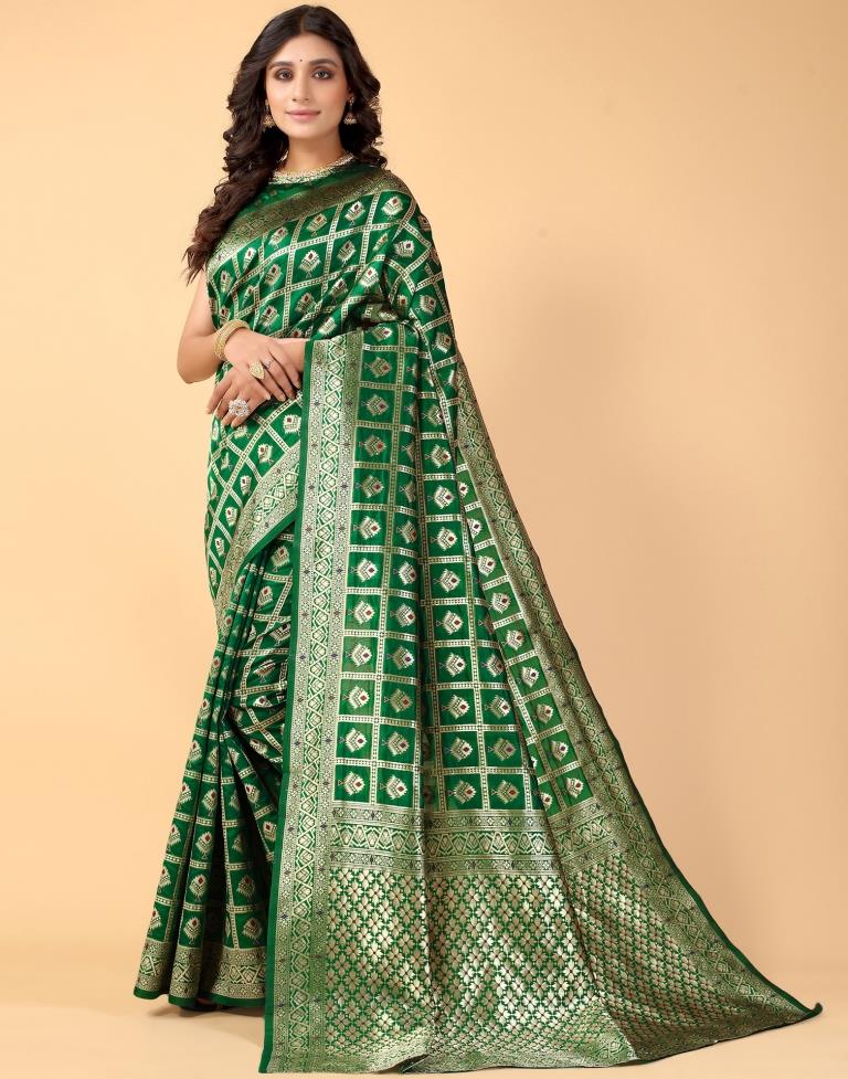 Green And Golden Silk Saree