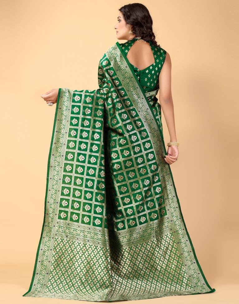 Green And Golden Silk Saree