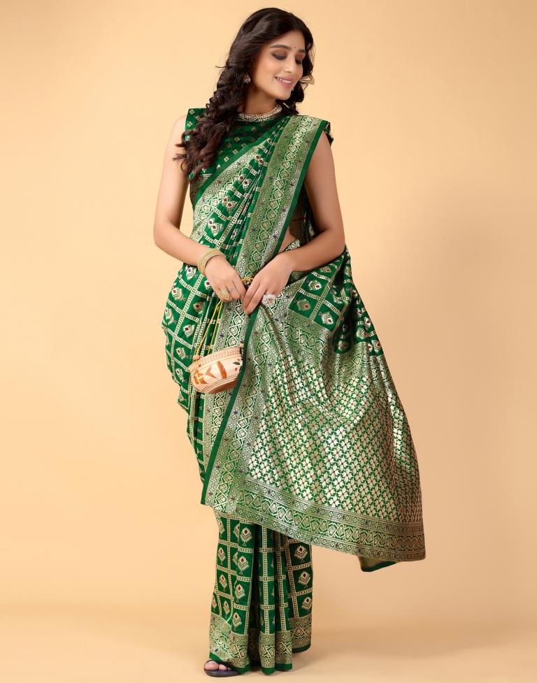 Green And Golden Silk Saree