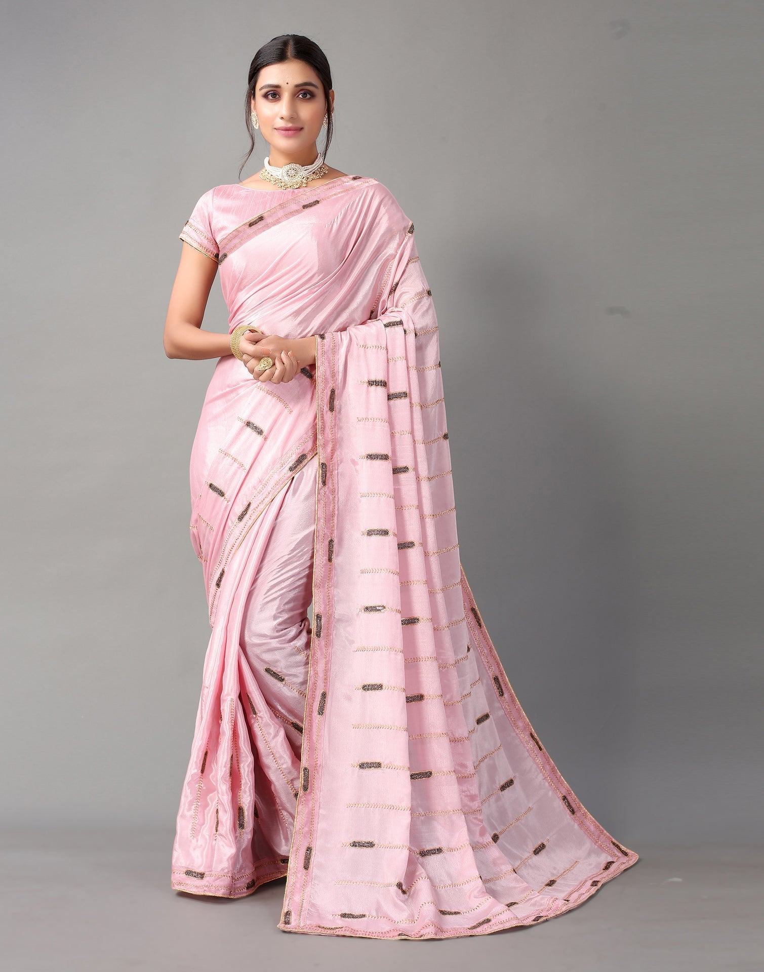 Baby Pink Chinon Saree