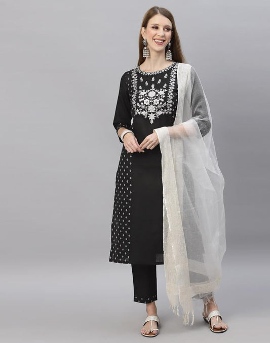 Black Kurti With Pant And Dupatta