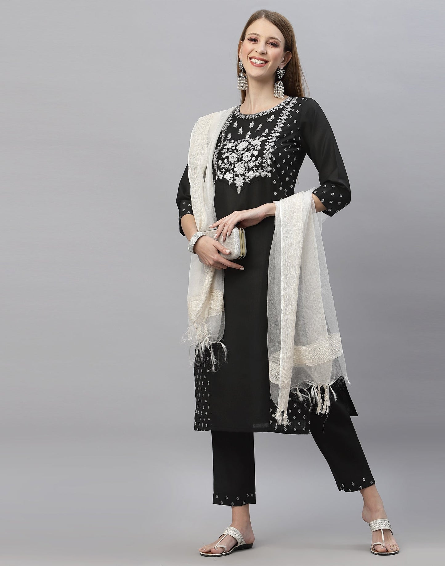 Black Kurti With Pant And Dupatta