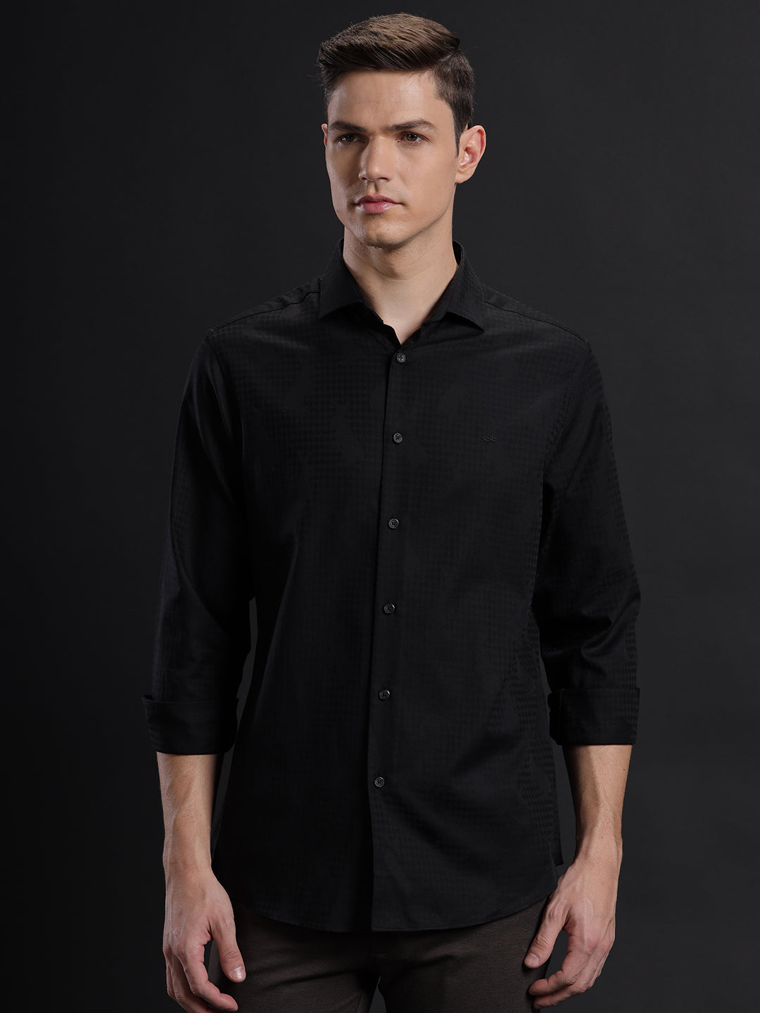 Aldeno Mens Regular Fit Plain Black Formal Cotton Shirt (BOXIE)