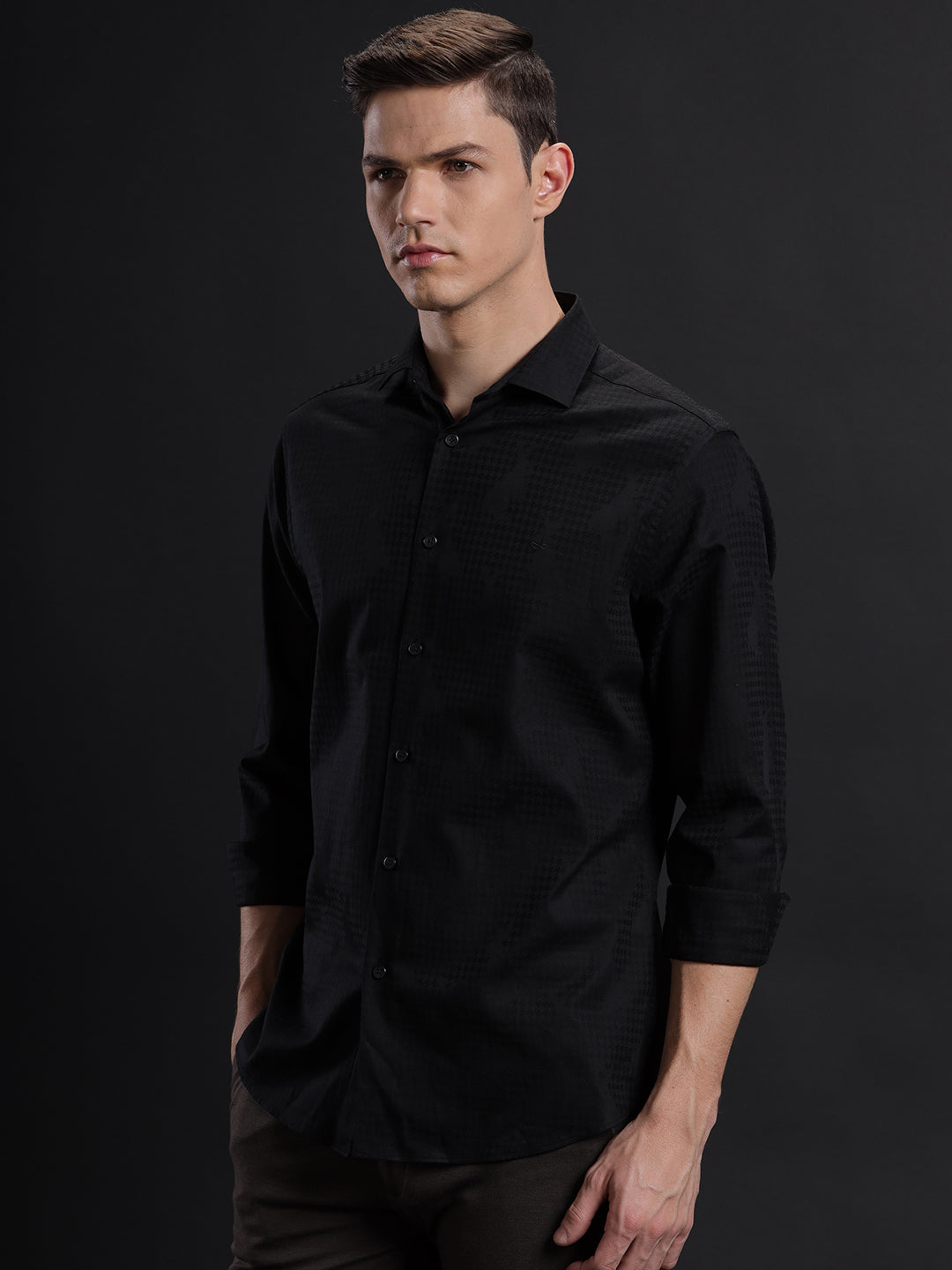 Aldeno Mens Regular Fit Plain Black Formal Cotton Shirt (BOXIE)