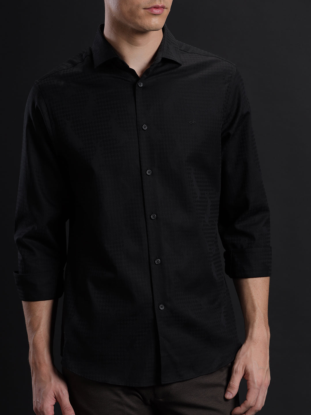 Aldeno Mens Regular Fit Plain Black Formal Cotton Shirt (BOXIE)