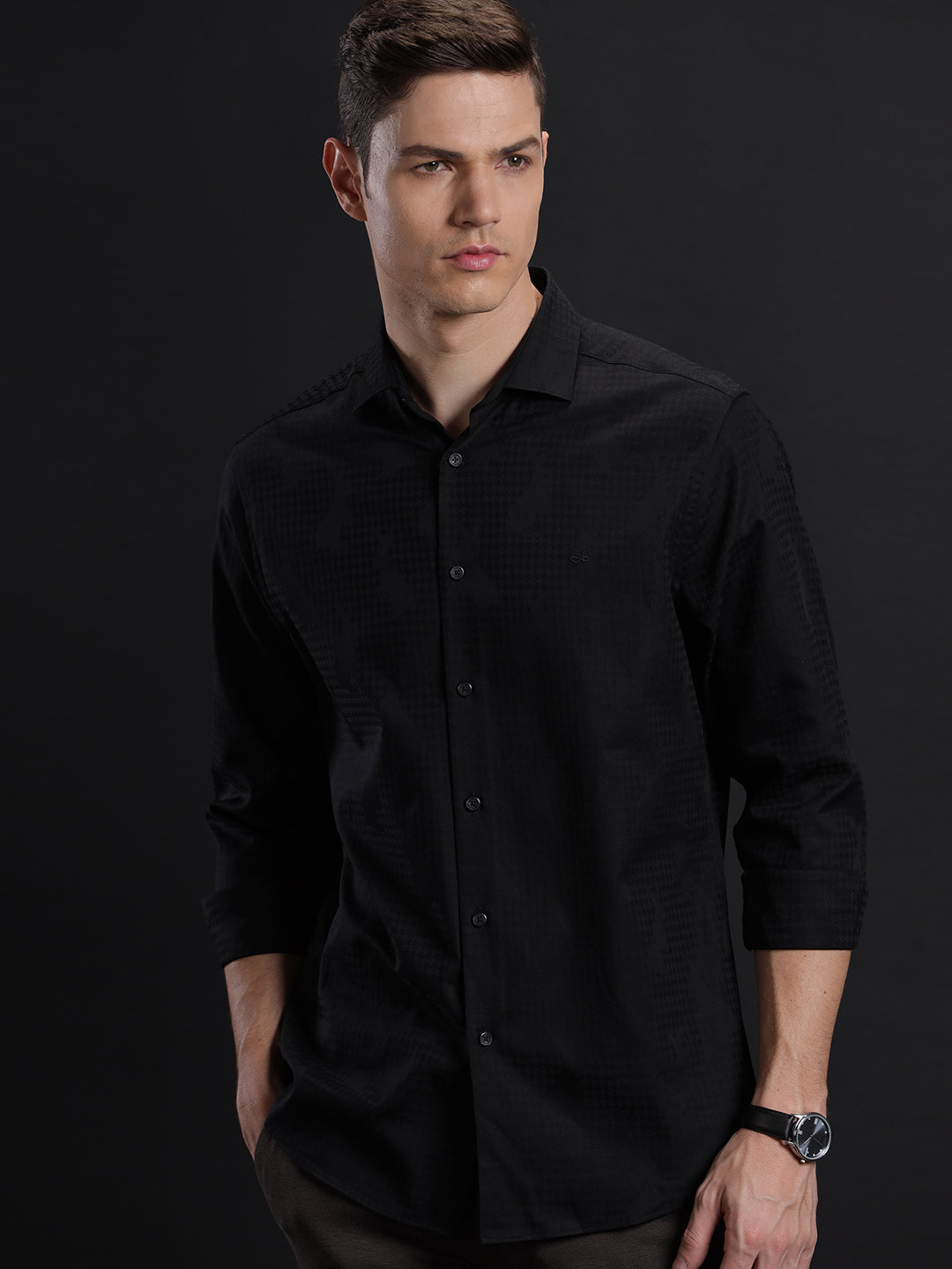 Aldeno Mens Regular Fit Plain Black Formal Cotton Shirt (BOXIE)