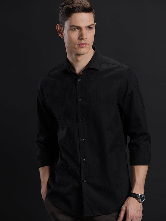 Aldeno Mens Regular Fit Plain Black Formal Cotton Shirt (BOXIE)