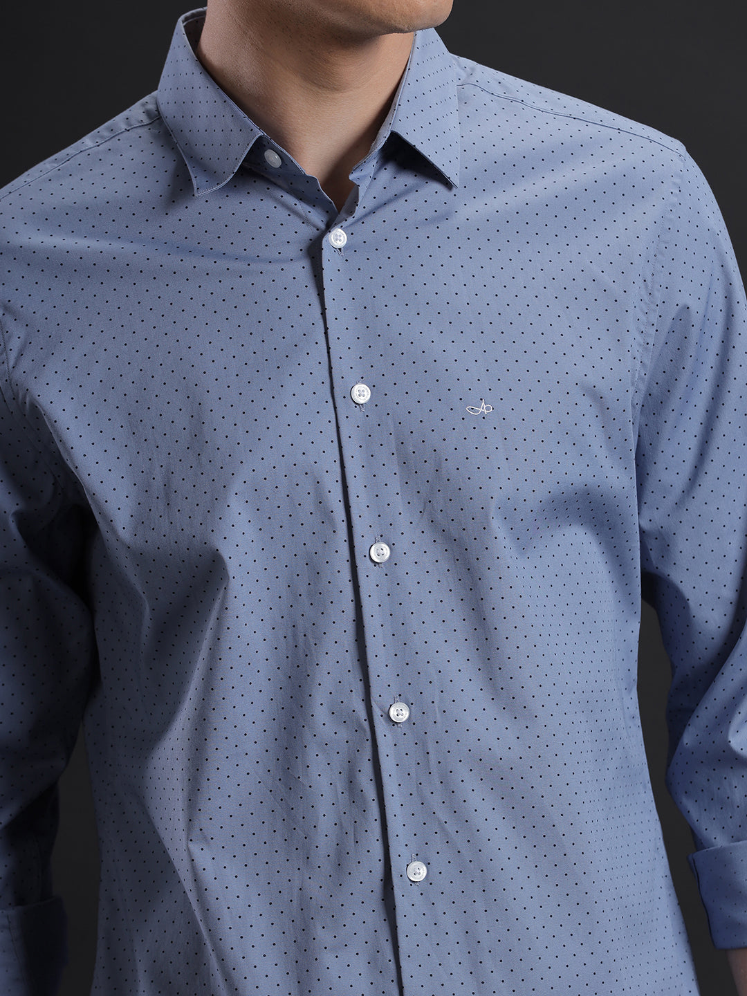 Aldeno Mens Regular Fit Polka Blue/Black Formal Cotton Stretch Shirt (POLKA)