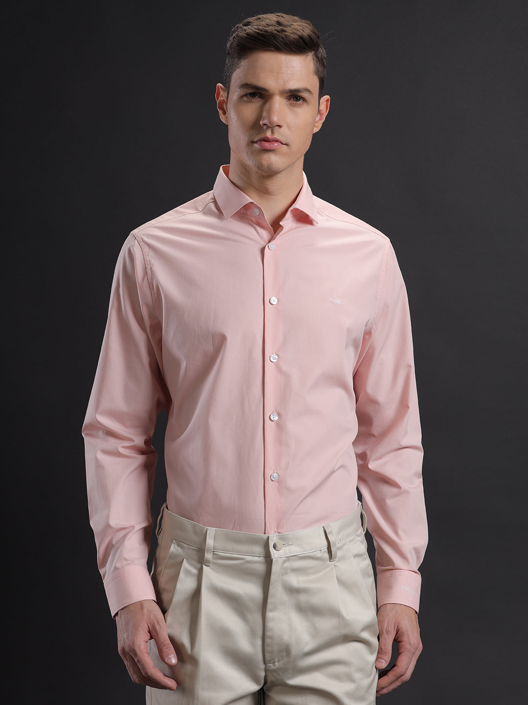 Aldeno Mens Regular Fit Textured Peach Formal Cotton Shirt (FABIZ)