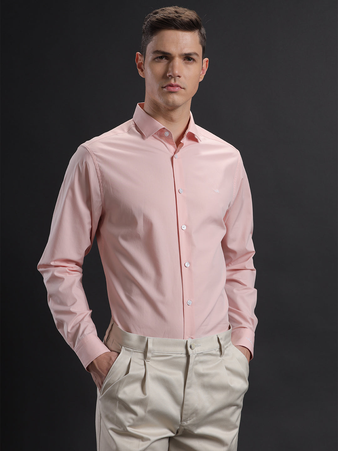 Aldeno Mens Regular Fit Textured Peach Formal Cotton Shirt (FABIZ)