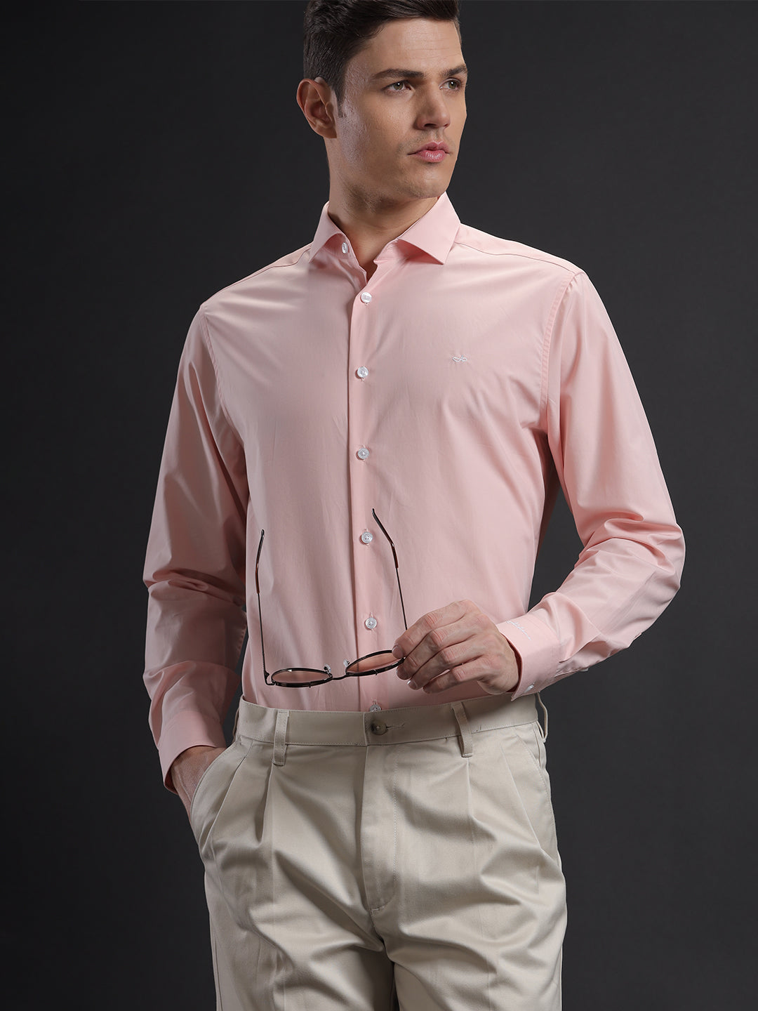 Aldeno Mens Regular Fit Textured Peach Formal Cotton Shirt (FABIZ)