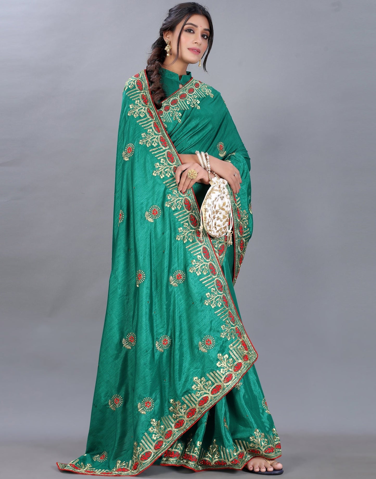 Green Embroidery Saree