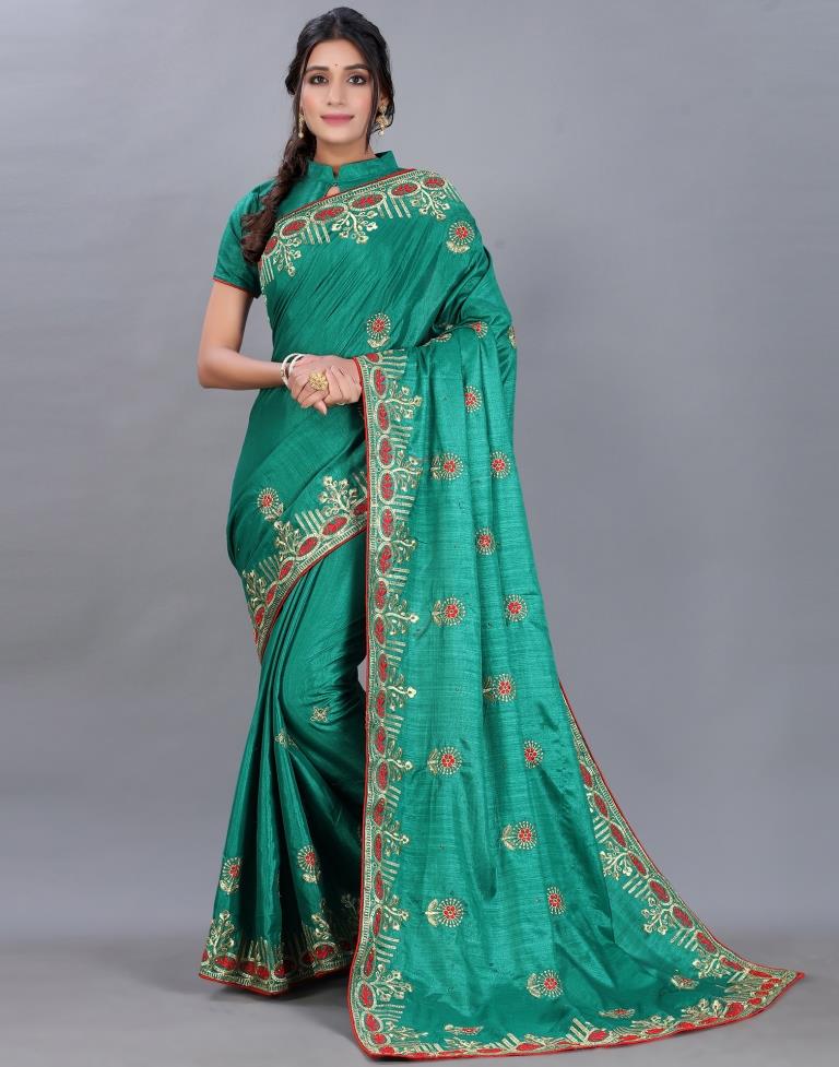 Green Embroidery Saree